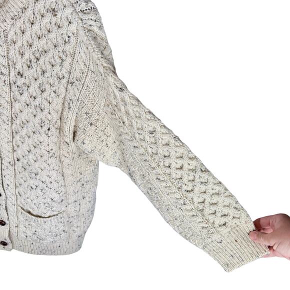 Celtic Country Men's Medium Cream 100% Wool Round Neck Cardigan Sweater Ireland - Picture 9 of 13